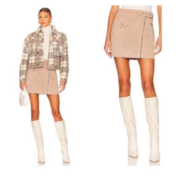 BLANKNYC NWT Moto Suede Leather Mini Skirt in Bare It All Size 24 - Picture 1 of 6